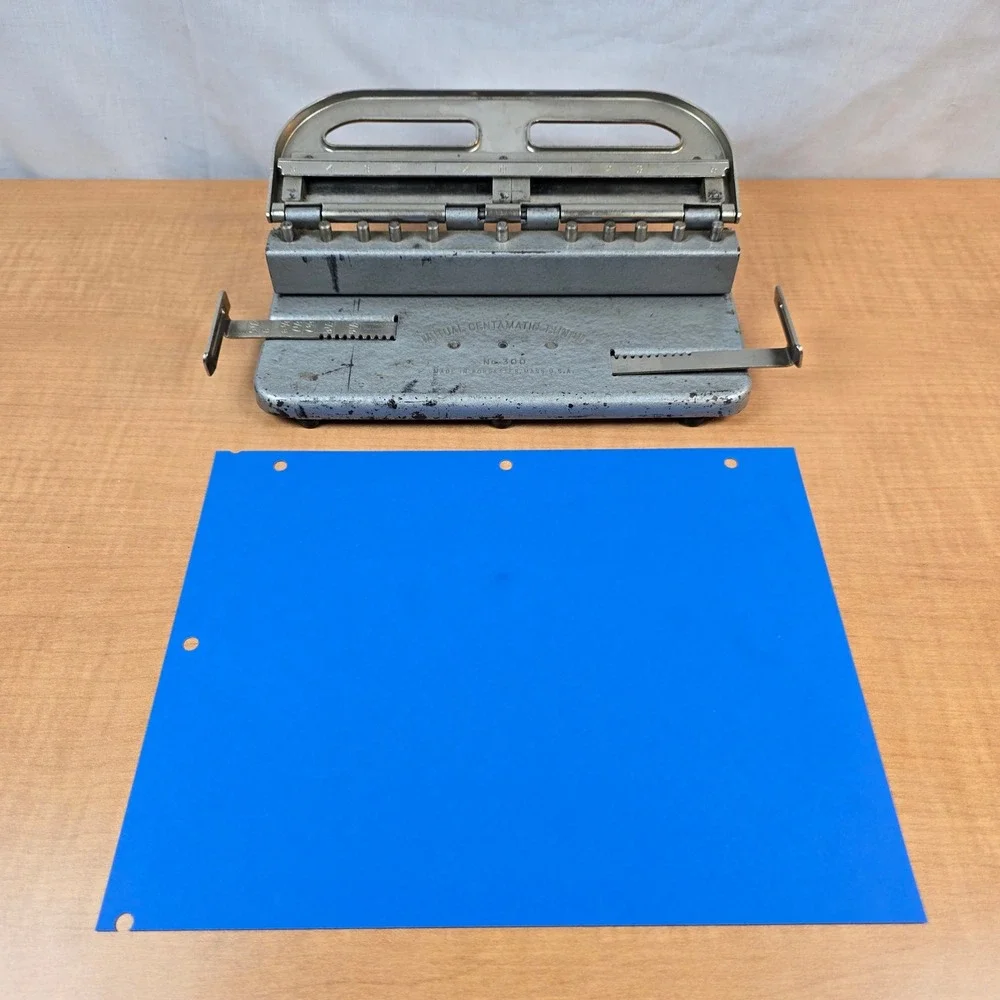 Vintage Desk MUTUAL CENTAMATIC Punch No 300 Adjustable 3 Hole Punch Made USA